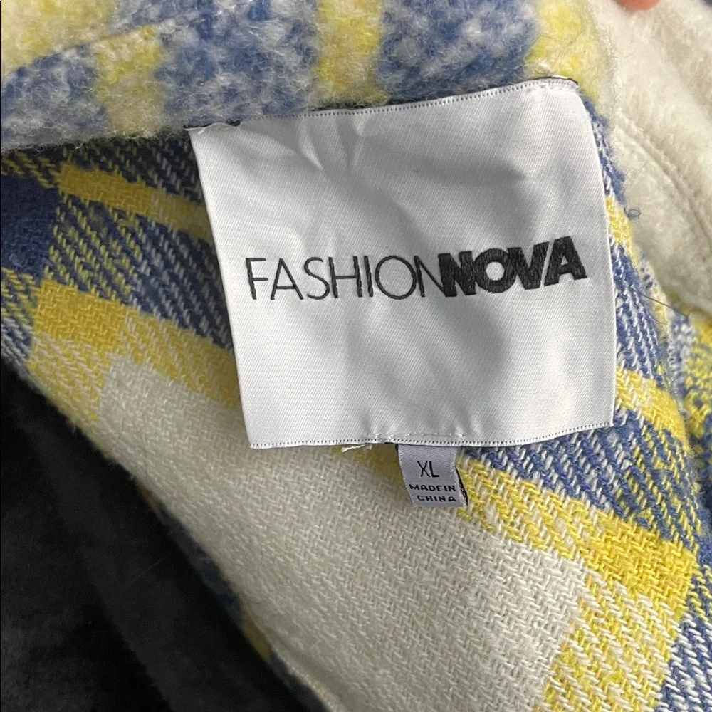 Fashion Nova Plaid Utility Jacket in Blue and Yellow - Picture 2 of 3
